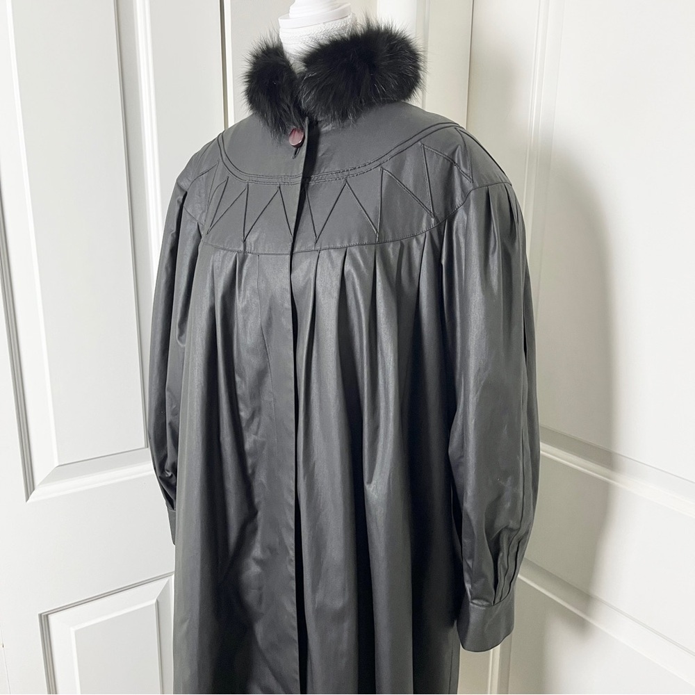 Vintage Love Modocc Fur Collar Stroller Raincoat Overcoat - Black - Medium/Large - Picture 5 of 16